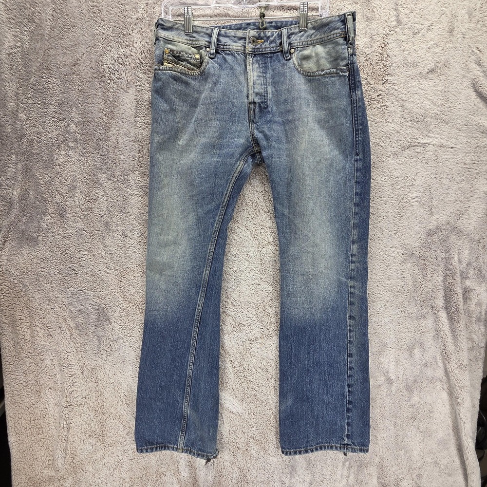 Diesel Jeans Mens 32x32 Blue Zatiny Regular Bootcut Button Fly Altered Hem